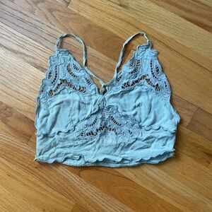 FREE PEOPLE Lace Trimmed Blue Women's Top